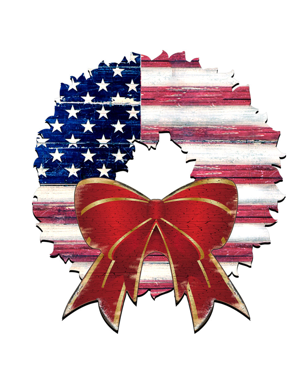 American Flag Christmas Door Hanger – Handcrafted Wood Holiday Decor