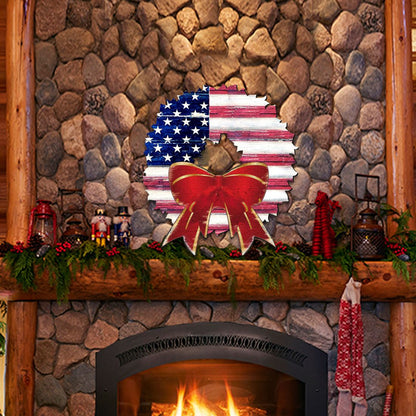 American Flag Christmas Door Hanger – Handcrafted Wood Holiday Decor