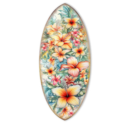Bloom Harmony Hawaiian Floral Surfboard Wall Art – Handcrafted Wood