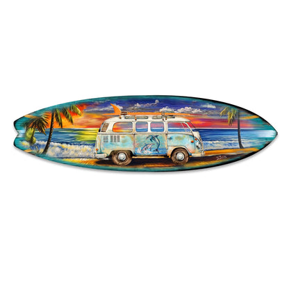 Beach Surf Van Surfboard Wall Art – Handcrafted Wood Coastal Decor