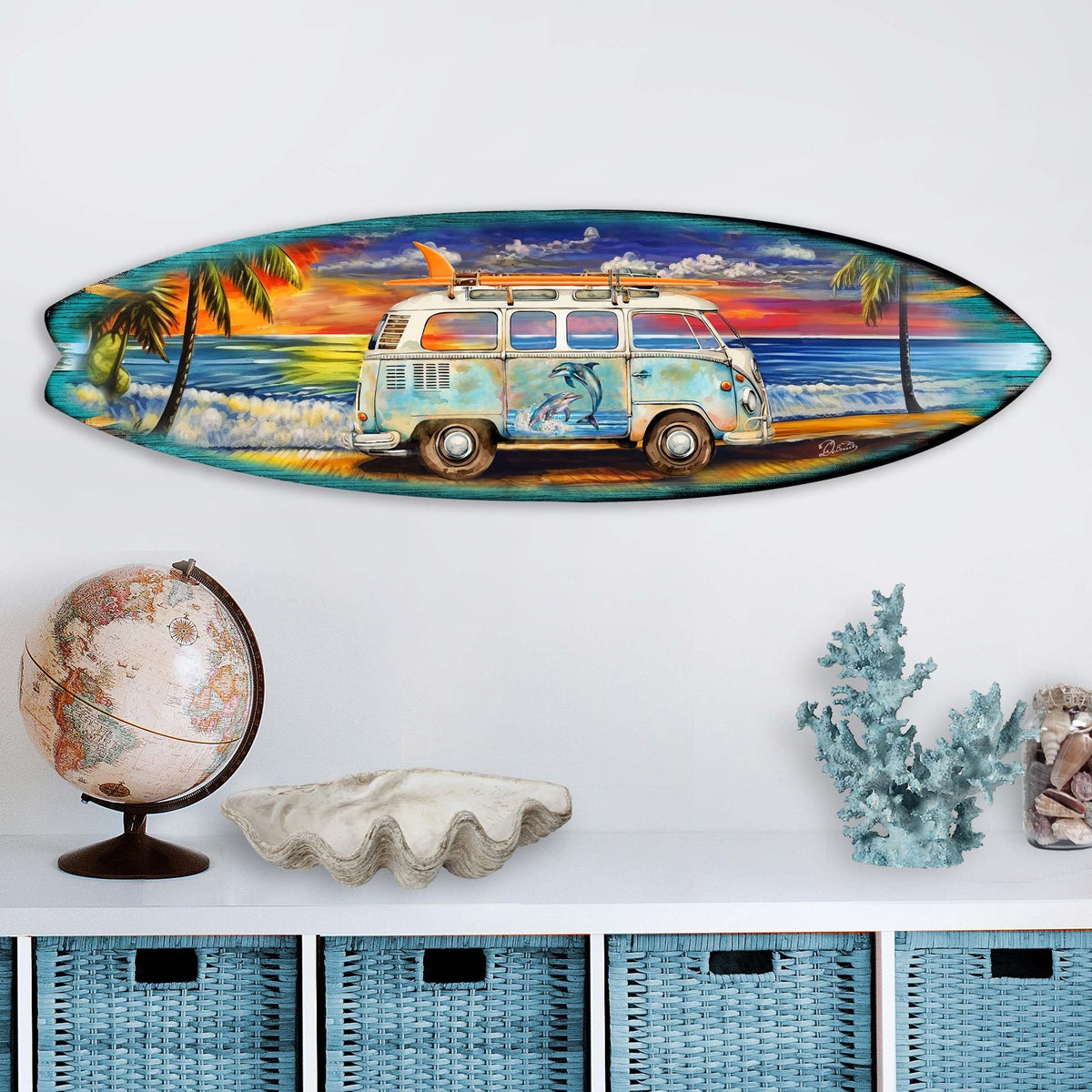 Beach Surf Van Surfboard Wall Art – Handcrafted Wood Coastal Decor