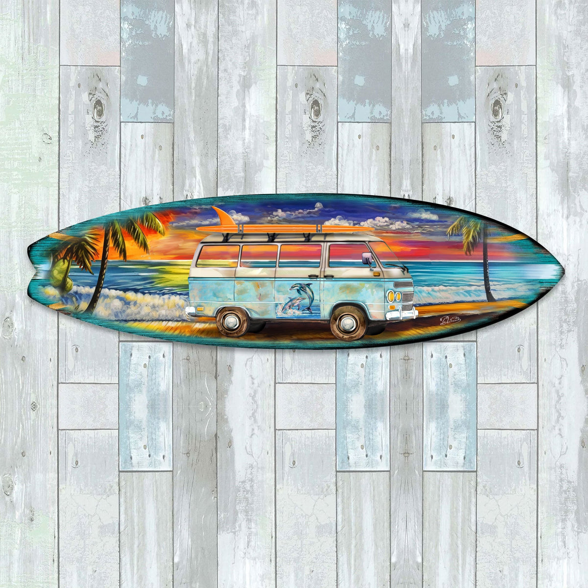 Beach Surf Van Surfboard Wall Art – Handcrafted Wood Coastal Decor