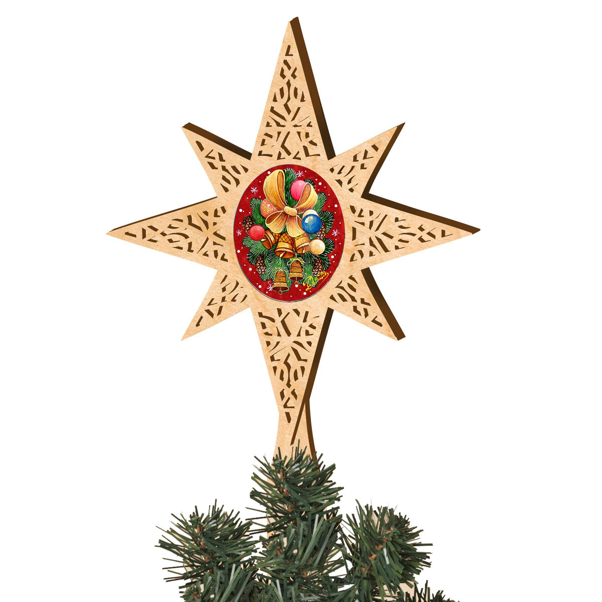 Christmas Bells Wooden Tree Topper – Handcrafted in USA
