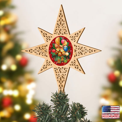 Christmas Bells Wooden Tree Topper – Handcrafted in USA
