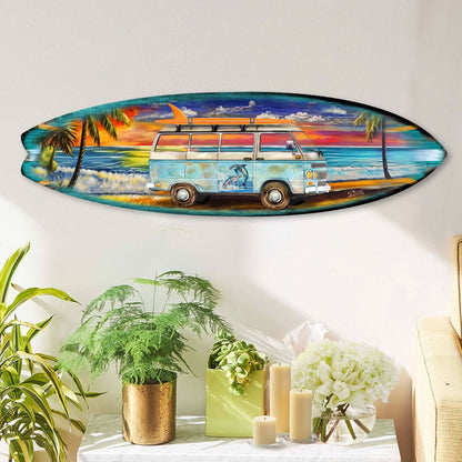 Beach Surf Van Surfboard Wall Art – Handcrafted Wood Coastal Decor